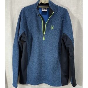 Spyder Men's XL  1/4 Zip Pullover Blue Black With Electric Green Accents